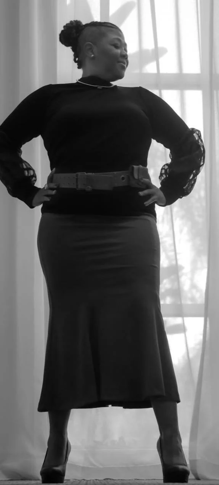 Black-and-white portrait of Staci Moore